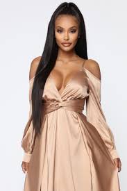 Mansion Dinner Party Satin Gown Gold Brown In 2020 Elegant Attire Work Dresses For Women Satin Gown