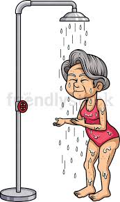 Old Woman Taking A Shower Cartoon Clipart Vector Friendlystock In 2020 Cartoon Clip Art Take A Shower Shower Pics