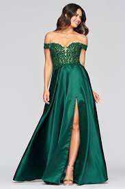 Faviana 10422 Embroidered Deep Off Shoulder Satin A Line Dress Faviana Dresses Dresses Perfect Prom Dress