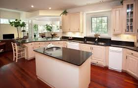 36 Inspiring Kitchens With White Cabinets And Dark Granite Pictures Wood Floor Kitchen White Kitchen Remodeling White Kitchen Wood Floors