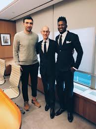 Zazapachulia And Jordanbell Of The Goldenstatewarriors Visit The Nba League Office In New York City On Monday Nba League Golden State Warriors Klay Thompson