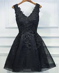A Line V Neck Appliques Short Black Homecoming Dress 2020 Black Lace Party Dress Black Prom Dress Short Lace Homecoming Dresses