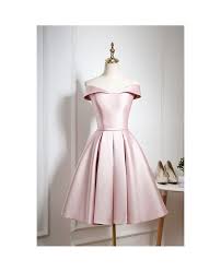 Gorgeous Pearl Pink Off Shoulder Knee Length Party Dress With Ruffle E9845 Gemgrace Com Knee Length Bridesmaid Dresses Pink Homecoming Dress Satin Homecoming Dress
