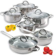 Kitchen Cook N Home 12 Piece Stainless Steel Cookware Set Silver Color Pictures Best Contemporar Stainless Steel Pans Cookware Set Stainless Steel Cookware Set