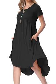 Black Short Sleeve High Low Pleated Casual Dress In Midi Dress Casual Shift Dress Casual Casual Dresses