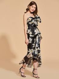 Sweetheart Bowknot Printed Ruffles Empire Cocktail Dress Trendy Cocktail Dresses Cocktail Evening Dresses Affordable Cocktail Dresses