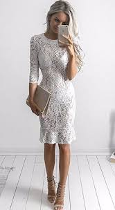 Sheath Crew 3 4 Sleeves Knee Length White Lace Homecoming Dress Vestidos Vestido Branco Casual Vestido Pra Casamento Civil