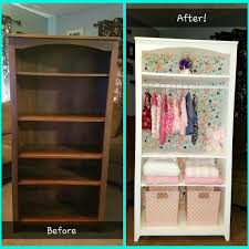 Diy Book Shelf Transformed Into An Open Armoire For Baby Baby Nursery Storage Bookshelves Diy Baby Clothes Storage