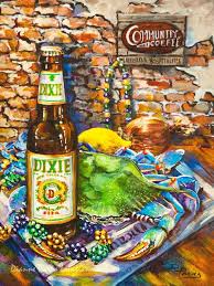 Boiled Crab Art Print Dixie Beer Mardi Gras Beads Etsy Louisiana Art Crab Art New Orleans Art