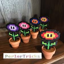 Perler Bead En Pot Feu Fleur Plante 8 Bit Pixels Pot Etsy Perler Beads Halloween Wreath Perler