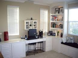 Custom Home Office Desk Finished In White Lacquer With Bookshelves And Window Sea Home Office Furniture Desk Home Office Cabinets Home Office Furniture Design