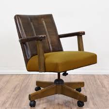 This Mid Century Modern Office Chair Is Upholstered In A Distressed Shiny Dark Brown Faux Leather And Yellow Mid Century Modern Office Chair Office Chair Chair