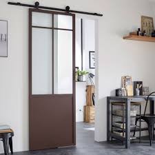 Porte Coulissante Atelier Vitree Work Rouille H 204 X L 83 Cm Porte Coulissante Atelier Porte Coulissante Porte Galandage