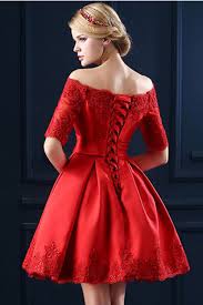 Boat Neckline Red Lace Short Prom Dresses Homecoming Dresses From 21weddingdresses Prom Dresses Short Red Lace Prom Dress Red Off Shoulder Dress