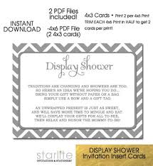 Baby Display Shower Card Grey White Chevron 4x3 Size Unwrapped Gifts Request Instant Download With Images Baby Shower Fun Baby Shower Wording Bridal Shower Invitation Wording