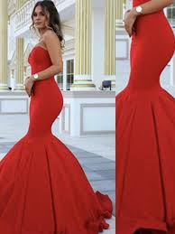 Trumpet Mermaid Sweetheart Sleeveless Floor Length Satin Dresses Red Mermaid Prom Dress Evening Dresses Prom Satin Prom Dress
