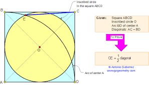 Geometry Problem 62 Square Diagonal And Inscribed Circle Diagonal Secant Center Metric Relations Level Hi Geometry Problems Inscribed Circle Math Tutor