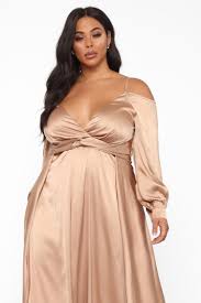 Mansion Dinner Party Satin Gown Gold Brown In 2020 Plus Size Cocktail Dresses Satin Gown Plus Dresses