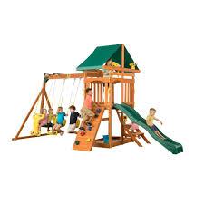 Creative Cedar Designs Sky View Swingset 3101 The Home Depot Wooden Playset Swing Set Wooden Swing Set