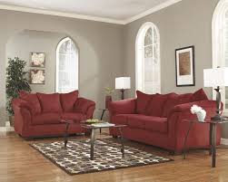 Ashley Furniture 75001 38 35 2 Pc Darcy Salsa Microfiber Fabric Sofa And Love Seat Set With Flared Arms Red Furniture Living Room Living Room Red Red Living Room Set