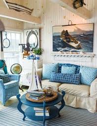 Nautical Cottage With A Seafaring Theme Featured On Completely Coastal Rustic Cottage Style Living Room Seaside Cottage Interior Coastal Cottage Living Room