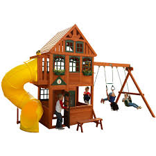 Kidkraft Preston Wooden Playset F24800 The Home Depot Wooden Swing Set Wooden Playset Swing Set