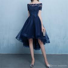 Navy Blue Cocktail Dress Hi Lo Tulle With Applique Short Sleeves Light Gray Black Burgundy Party Gowns Cheap S Pakaian Jelita Gaya Model Pakaian Pakaian Wanita