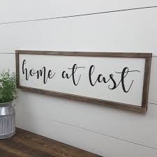 Home At Last Sign White Farmhouse Sign Rustic Wood Sign Etsy In 2020 Farmhouse Style Sign Wood Frame Sign Farmhouse Signs
