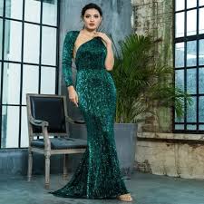 One Shoulder Green Evening Gown Emerald Green Formal Sequin Dress Something She Likes Green Sequin Gown Sequin Evening Dresses Sequin Gown