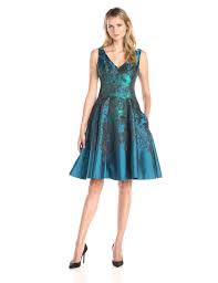 Maggy London Women S Teal Flower Jacquard Fit And Flare Party Dress Amazon Com Fit And Flare Cocktail Dress Teal Cocktail Dress Maggy London Dresses