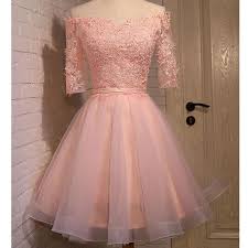 2016 Pink Lace Off Shoulder With Half Sleeve Cute Freshman Graduation Homecoming Prom Dress Bd00125 Pink Homecoming Dress Half Sleeve Dresses Lace Homecoming Dresses