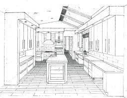 O Brien Residence Kitchen One Point Perspective Point Perspective Perspective Drawing Drawing Interior