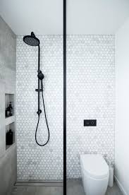 Marble Hexagon Feature Wall With Concrete Look Floor To Ceiling Tiles Bathroom Feature Wall Ensuite Shower Room Bathroom Interior Design