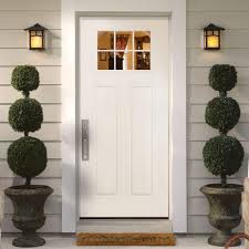 Masonite 36 In X 80 In Craftsman 6 Lite Right Hand Inswing Primed White Smooth Fiberglass Prehung Front Door W Brickmold 27158 The Home Depot Fiberglass Entry Doors Exterior Door Designs Craftsman Door