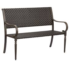 Hampton Bay Commack Brown Wicker Outdoor Bench 760 008 000 The Home Depot Outdoor Wicker Furniture Outdoor Wicker Chairs Wooden Bench Outdoor