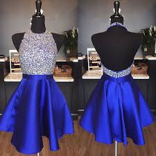 Halter Homecoming Dress Beaded Prom Gowns Short Prom Dress 2017 Royal Blue Cocktail Dresses Halter Homecoming Dress Backless Homecoming Dresses Royal Blue Cocktail Dress