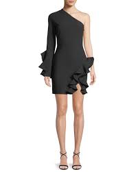 Cinq A Sept Pia One Shoulder Long Sleeve Cocktail Dress With Ruffles Long Sleeve Cocktail Dress Cocktail Dress V Neck Cocktail Dress