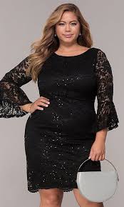Knee Length Plus Size 3 4 Sleeve Party Dress Black Party Dresses Short Black Party Dresses Plus Size Cocktail Dresses