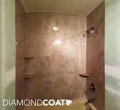 An Epoxy Shower Stall With No Grout Lines To Clean Love The Natural Stone Effect Marble Shower Walls Shower Wall Shower Surround