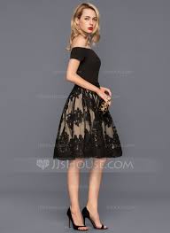 Us 154 00 A Line Off The Shoulder Knee Length Tulle Lace Cocktail Dress With Bow S Jj S House Cocktail Dress Lace Cocktail Dress Classy Evening Elegant Cocktail Dress