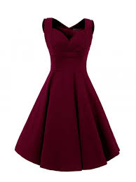 Buy Women Vintage Style Square Neck Knee Length Burgundy Swing Party Dress Special Occasion Dresses Un Cocktail Dress Vintage Vintage Dresses For Teens Fashion