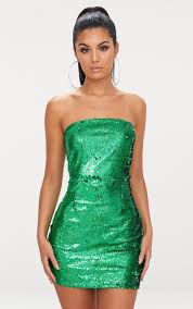 Bright Green Bandeau Sequin Bodycon Dress Sparkly Dress Green Bodycon Dress Bodycon Dress Parties
