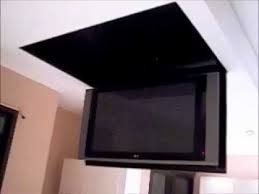 Motorized Flip Down Tv Lift From The Ceiling Tv In Bedroom Mounted Tv Tv Ceiling Mount