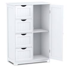 Standing Indoor Wooden Cabinet With 4 Drawers 79 95 Free Shipping Create A Cleaner Tid White Storage Cabinets Wooden Storage Cabinet Bathroom Floor Storage