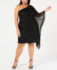 Adrianna Papell Plus Size Sequined One Shoulder Dress Dresses Women Macy S Plus Size Sequin Dresses Plus Size Cocktail Dresses Plus Size Outfits