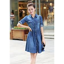 39 98 Screen Color Dress Long Sleeve All Seasons Screen Color Womens Denim Dress Casual Denim Dress Long Sleeve Denim Dress