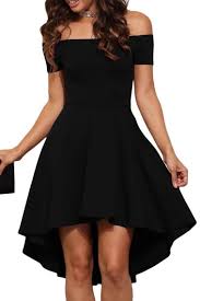 Black Off Shoulder Cocktail Party Skater Dress High Low Cocktail Dress Hoco Dresses Semi Dresses