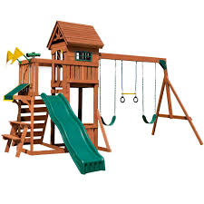 Swing N Slide Playsets Playful Palace Wood Complete Playset Pb 8331 The Home Depot Swing Set Swing And Slide Wooden Playset