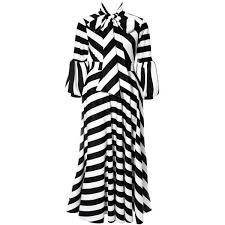 Plus Size Puff Sleeve Maxi Dress With Tie Neck Black White Stripes 80 Liked On Polyvor Plus Size Long Dresses Maxi Dress With Sleeves Maxi Dress Cocktail