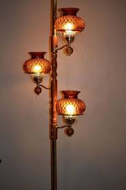 Vintage 50s Mid Century Tension Pole Lamp W Amber Glass Shades 3 Way Switch Pole Lamps Vintage Lamps Diy Floor Lamp